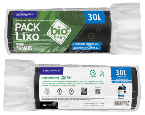 PACK LIXO BIOBAGS 030 LITROS PRETO 59X62 RL 30 UN