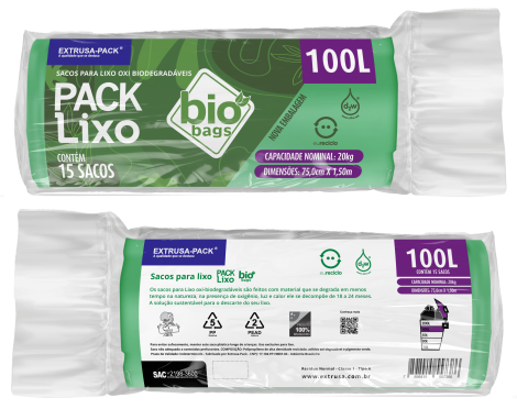 PACK LIXO BIOBAGS 100 LITROS VERDE 75X105 RL 15 UN