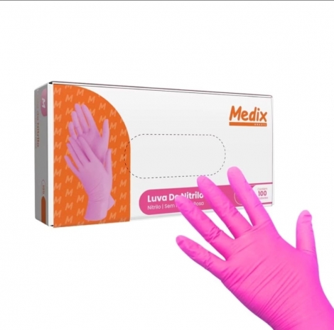 MEDIX - LUVA NITRILICA ROSA SEM PO (P) - CX.10X100UN (12040)