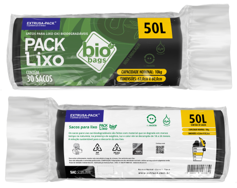 PACK LIXO BIOBAGS 050 LITROS PRETO 63X80 RL 30 UN
