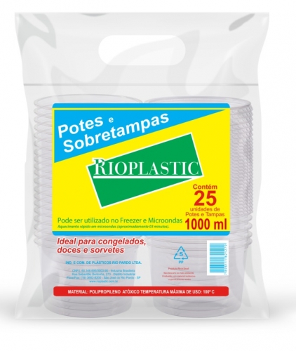 RIOPLASTIC - KIT POTE REDONDO COM SOBRETAMPA 1000ML - CX.12X25UN