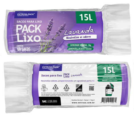 PACK LIXO LAVANDA 015 LITROS 39X58 FD 10X60 UN