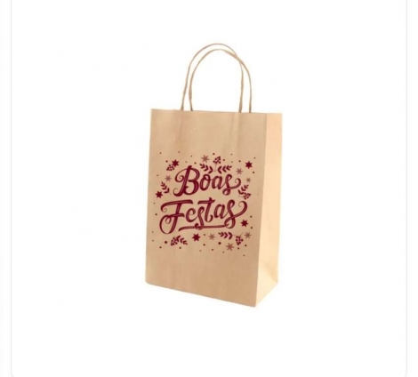 MP - SACOLA DE PAPEL 25 X 15 X 33 (M) IMPRESSO BOAS FESTAS - PT.10UN