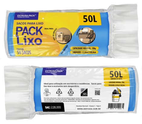 PACK LIXO 050 LITROS AZUL 63X80 RL 50 UN